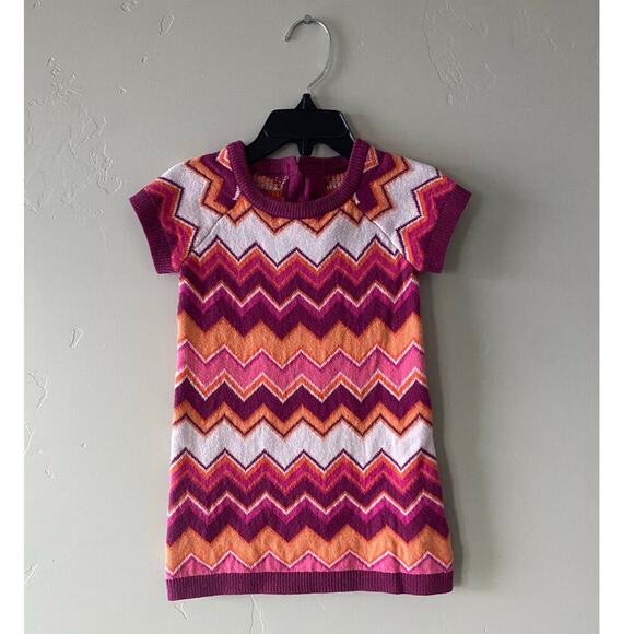 Crazy 8 Pink/Orange Chevron Striped Short Sleeved Sweater Dress- Size 12-18m - Picture 1 of 1